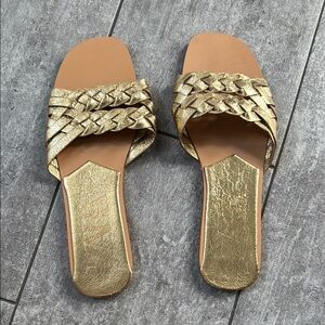 ZARA Gold Braided Women's Slide Sandals size 39